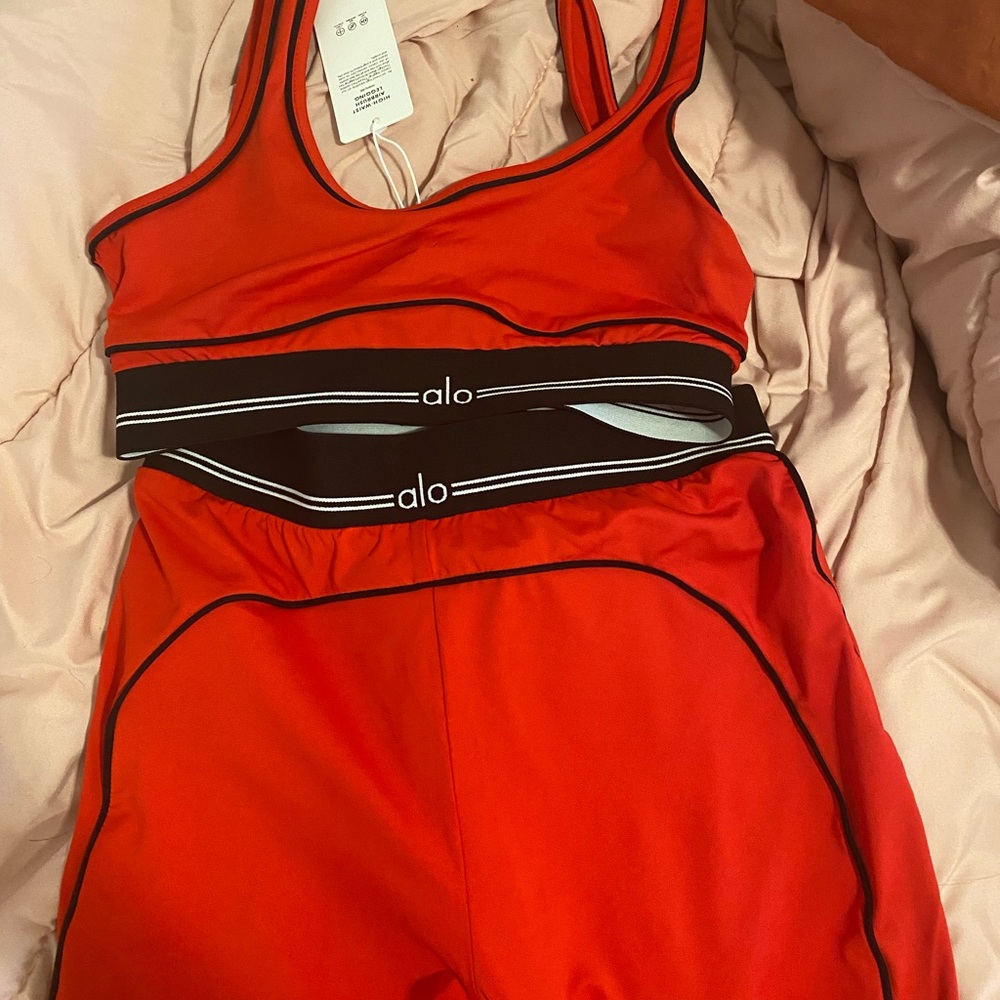 ALO Yoga Red Active Jumpsuit with Black Contrast Trim